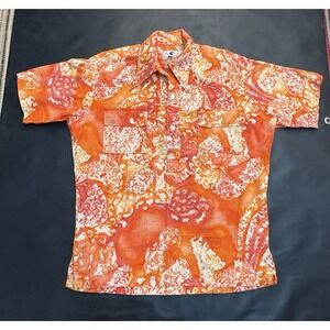 Vintage Mens XL Button Up Down Otaheite Hawaiian Shirt Surf Orange Waves Tiki